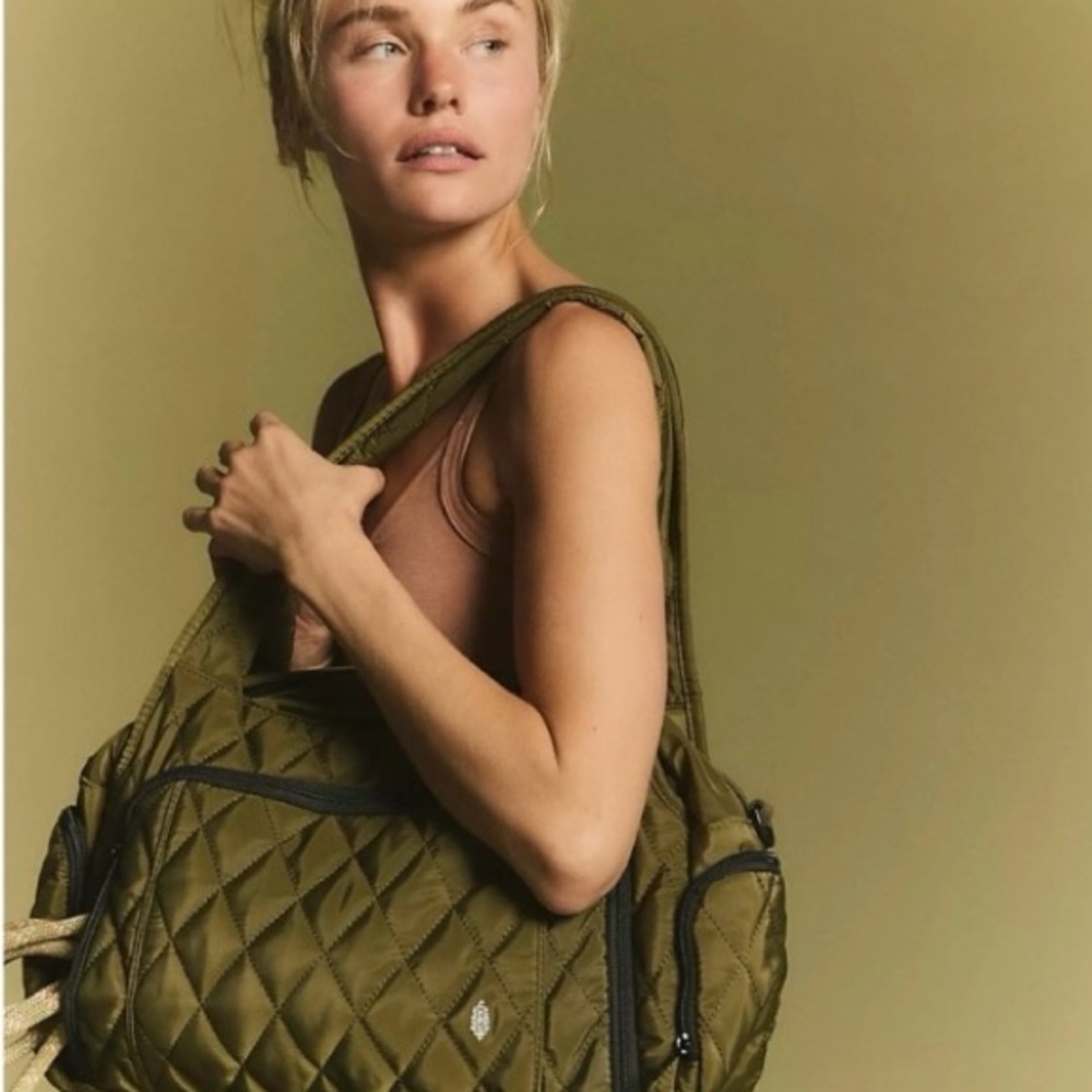New Free People Movement Quilted Duffle Bag Tote in Green FP Movement